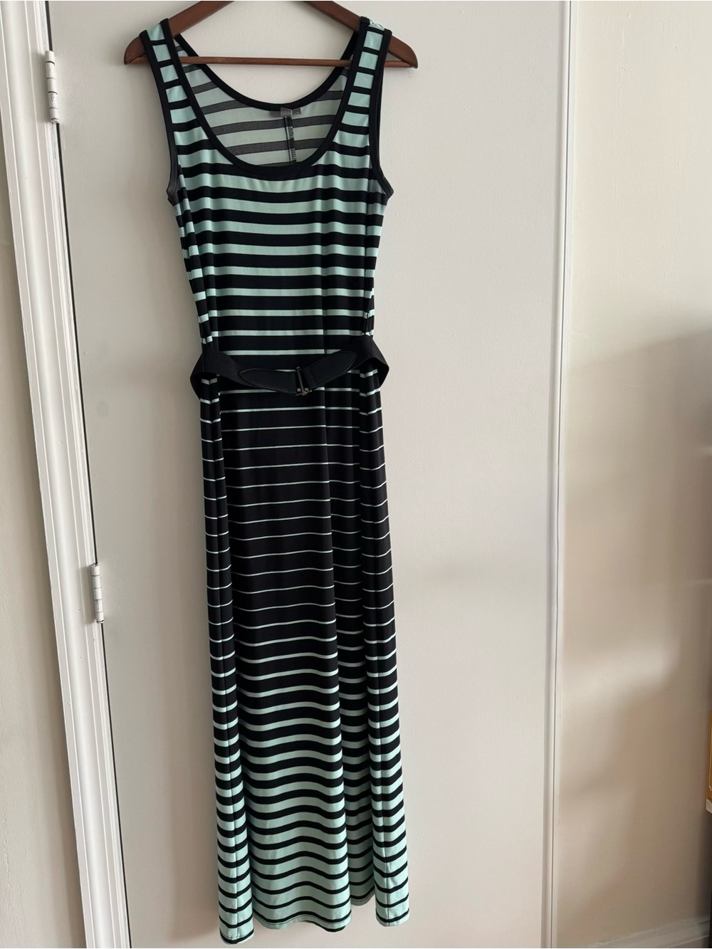 Striped Sleeveless Maxi Dress in Mint and Black